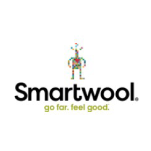 Smartwool logo with a colorful cartoon insect above the brand name and the slogan 'go far. feel good.'