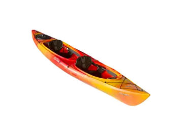 Colorful sit-on kayak with orange, yellow, and red hues