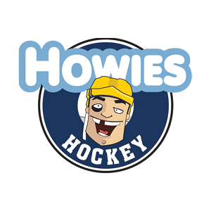 Logo for 'Howies Hockey' featuring a cartoon character wearing a yellow hockey helmet.