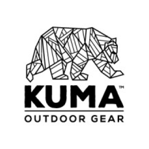 Stylized geometric illustration of a bear, with the text "KUMA OUTDOOR GEAR" below.