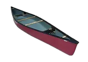 A red and black kayak.