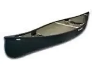 A black canoe with a beige interior, designed for one or two people, placed on a white background.