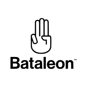 A logo with a hand showing three fingers pointing upward, accompanied by the word 'Batalon' in bold black text.