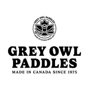 Logo for Grey Owl Paddles with an owl illustration and text indicating it is made in Canada since 1975.