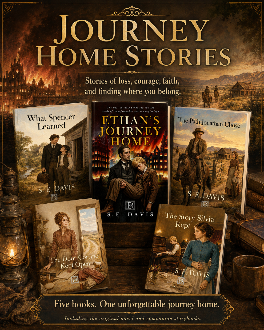 Collage of Journey Home Stories, What Spencer Learned, Ethan's Journey Home, The Path Jonathan Chose, The Door Corrine Kept Open, and The Story Silvia Kept, Stories of Courage, faith, and finding where you belong