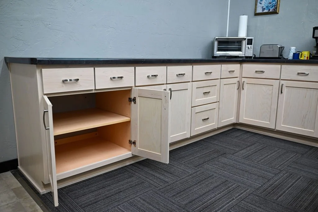 Maple Kitchen cabinet Maple Break room cabinet Maple custom cabinet Maple commercial cabinet White ash stain
