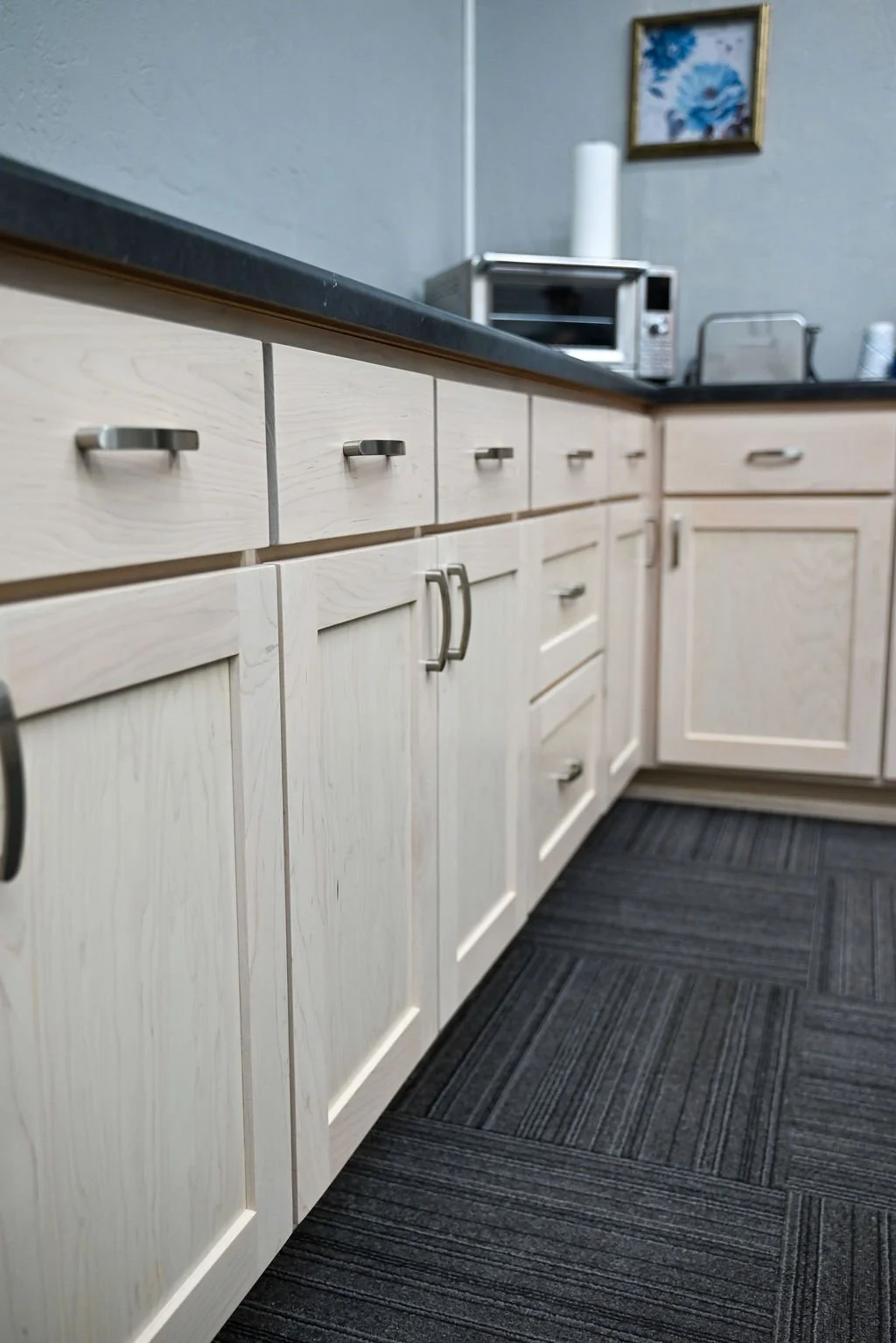 Maple Kitchen cabinet Maple Break room cabinet Maple custom cabinet Maple commercial cabinet White ash stain