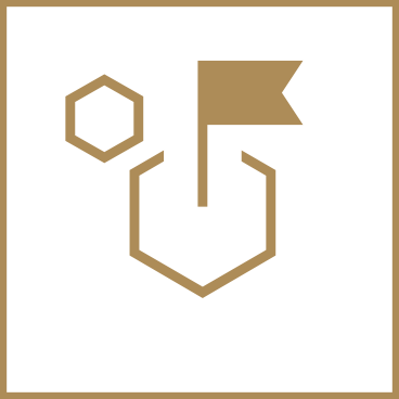 Geometric drawing of an outline square with sections divided by vertical, horizontal, and diagonal lines.