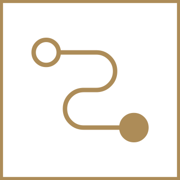 Geometric drawing of an outline square with sections divided by vertical, horizontal, and half circle lines.