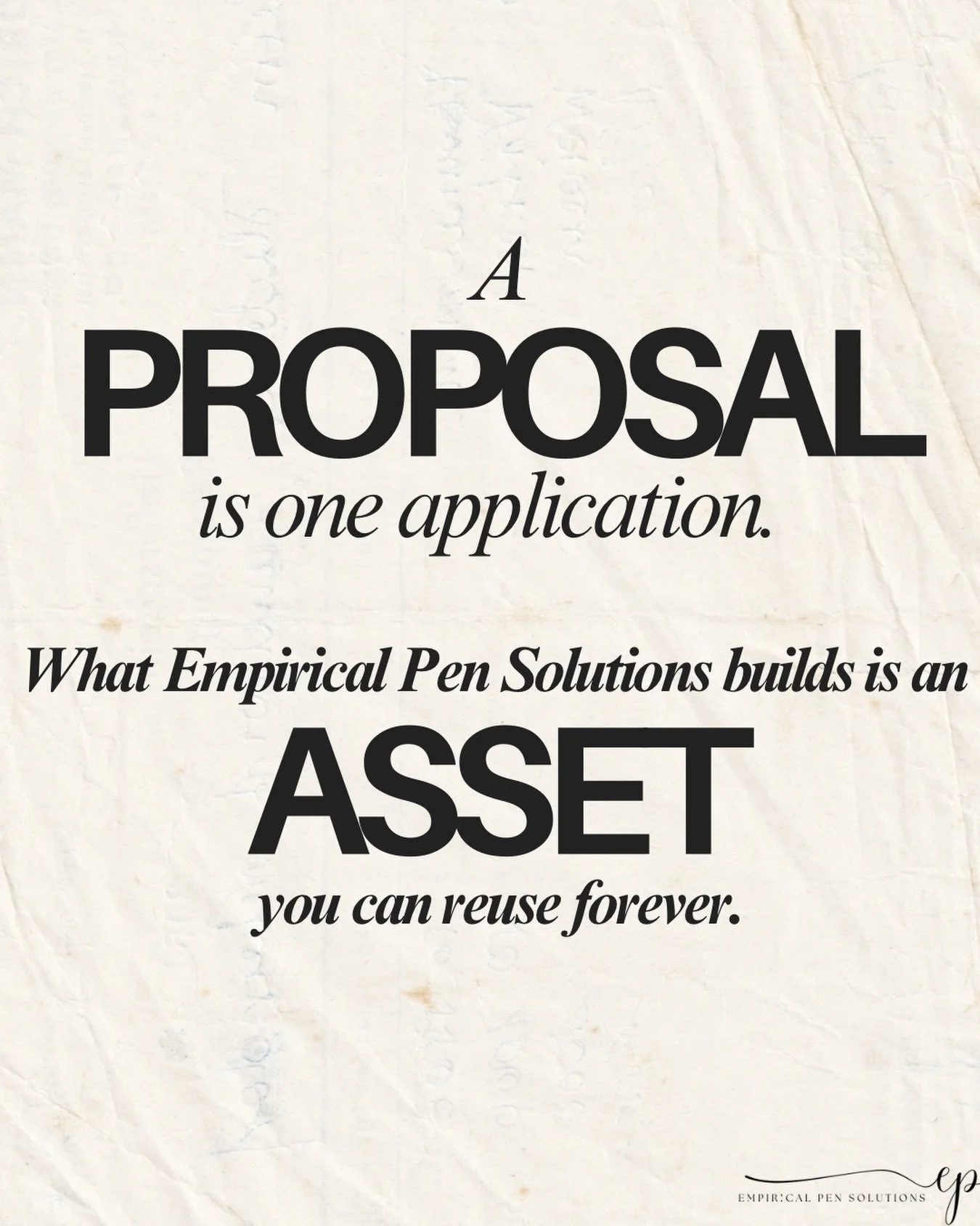 At Empirical Pen Solutions, your narrative isn&rsquo;t a one-time document. It&rsquo;s a reusable, revenue-generating asset designed to open doors repeatedly.

A proposal is temporary.
What we build is timeless.