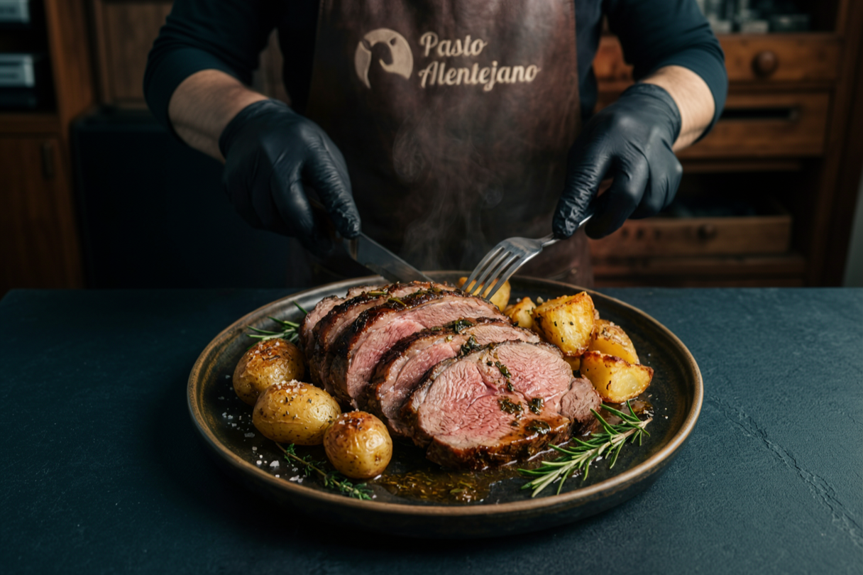 Perna de Borrego fatiada no forno