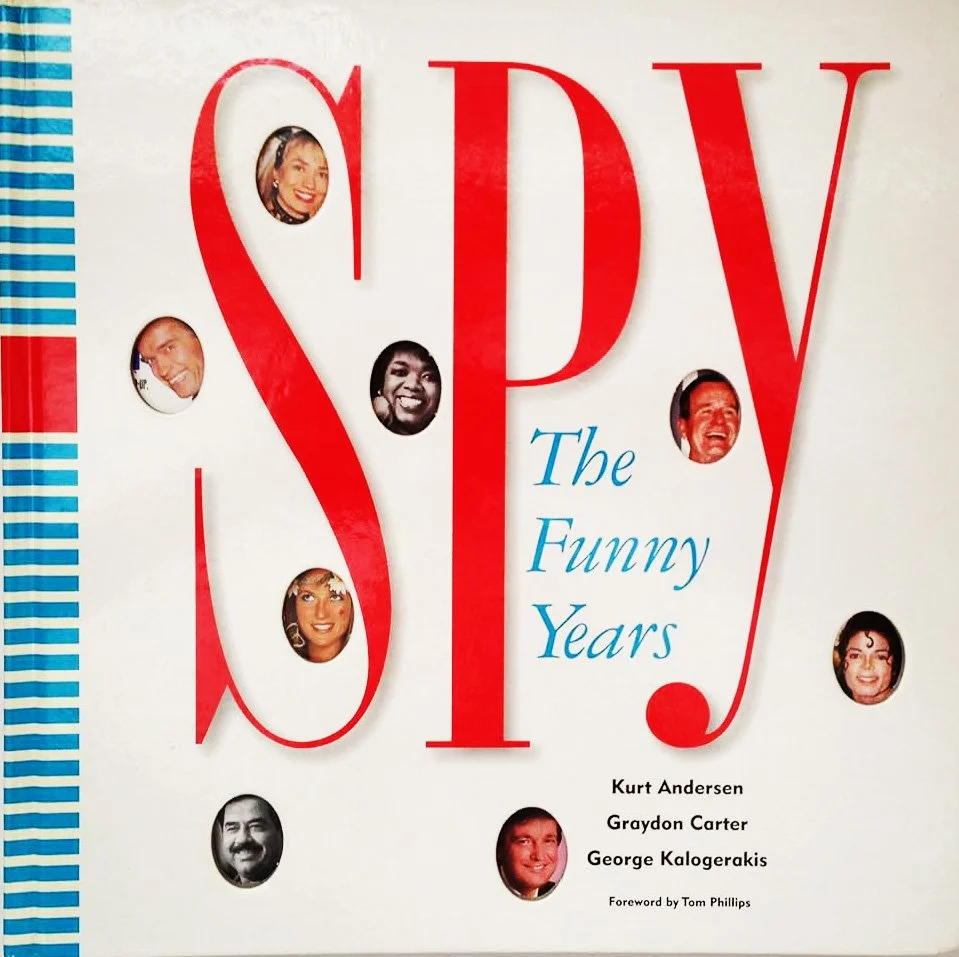 Book cover titled 'SPLY: The Funny Years' by Kurt Andersen, Graydon Carter, and George Kalogerakis, with a foreword by Tom Phillips. The cover features large red and black text with small circular portraits of various comedians and personalities.