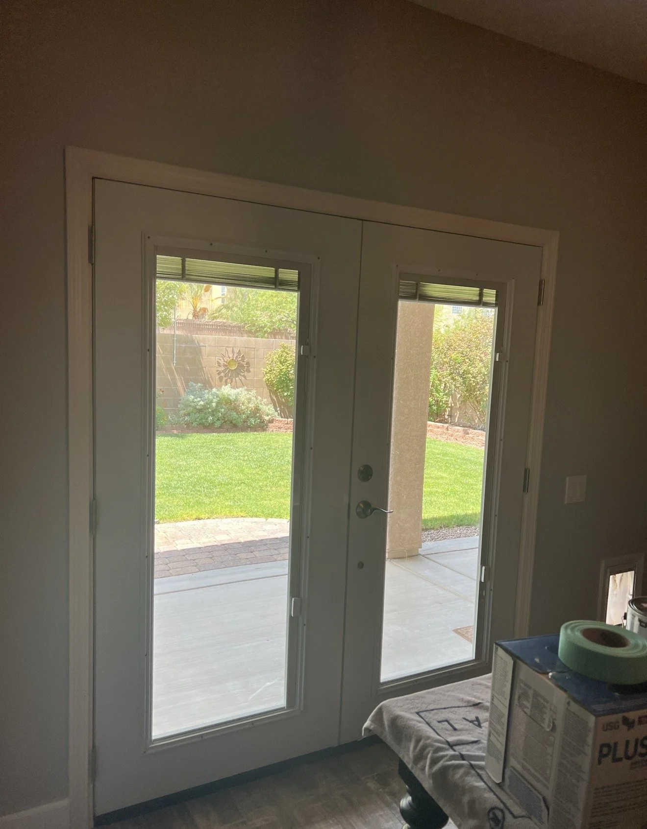 replaced slider with French doors 