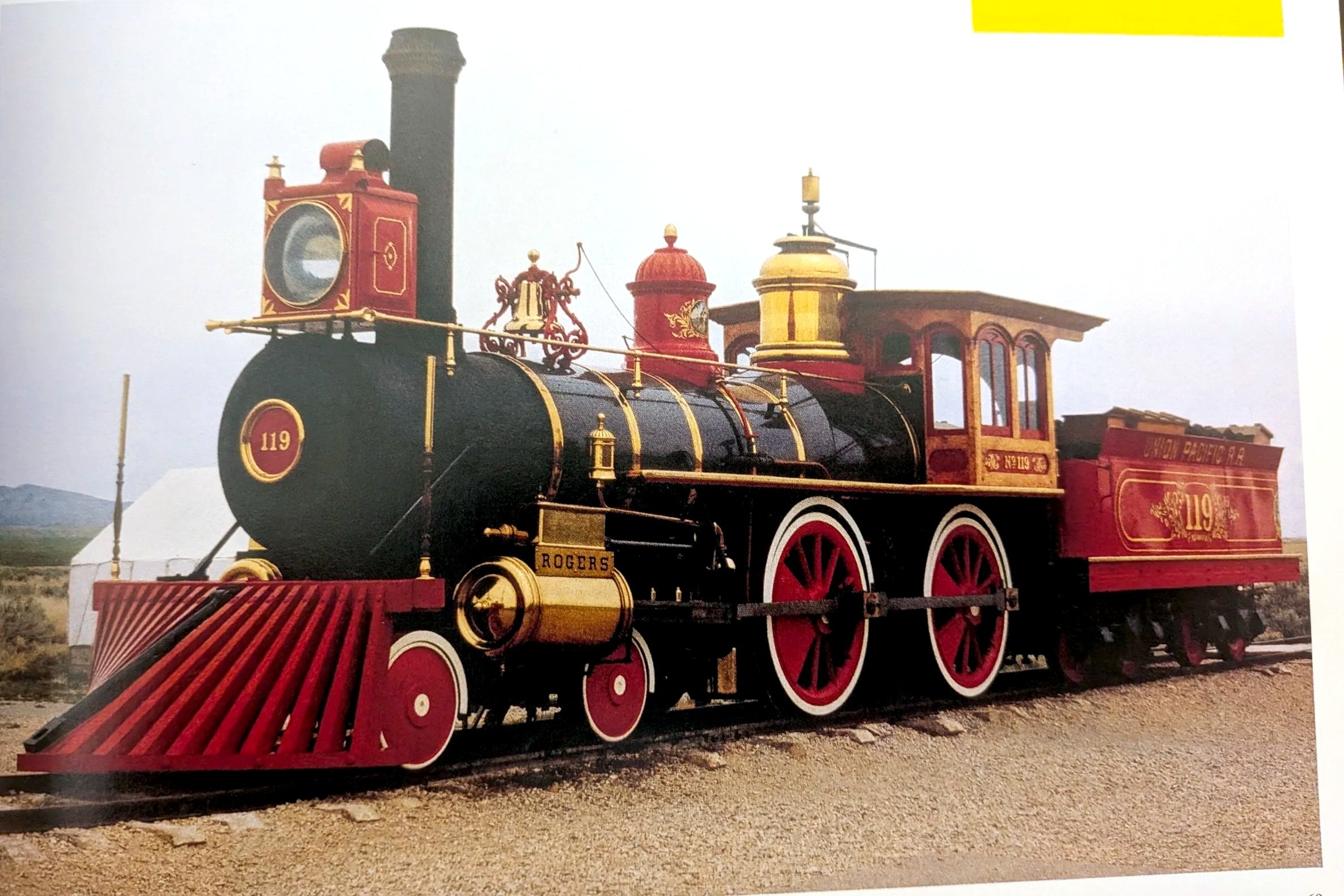 The 119 steam engine the is at the Golden Spike, Transcontinental Railroad site.