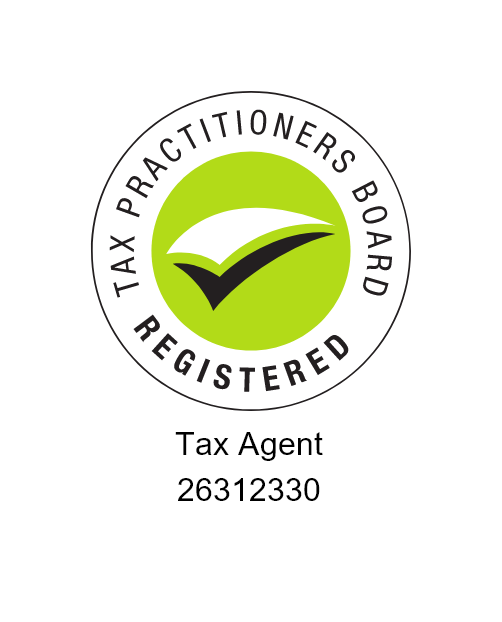 A logo with a green circle and a checkmark, surrounded by the text 'Tax Practitioners Board Registered' in black.