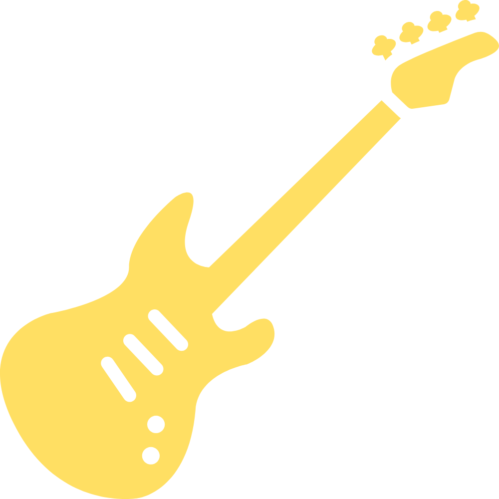 A yellow electric guitar silhouette with four sound holes and a black pickguard.