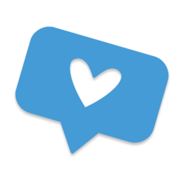 Blue speech bubble with a cutout heart inside.