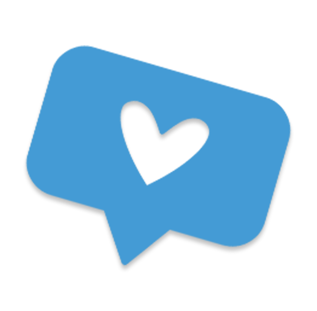 Blue speech bubble with a cutout heart inside.