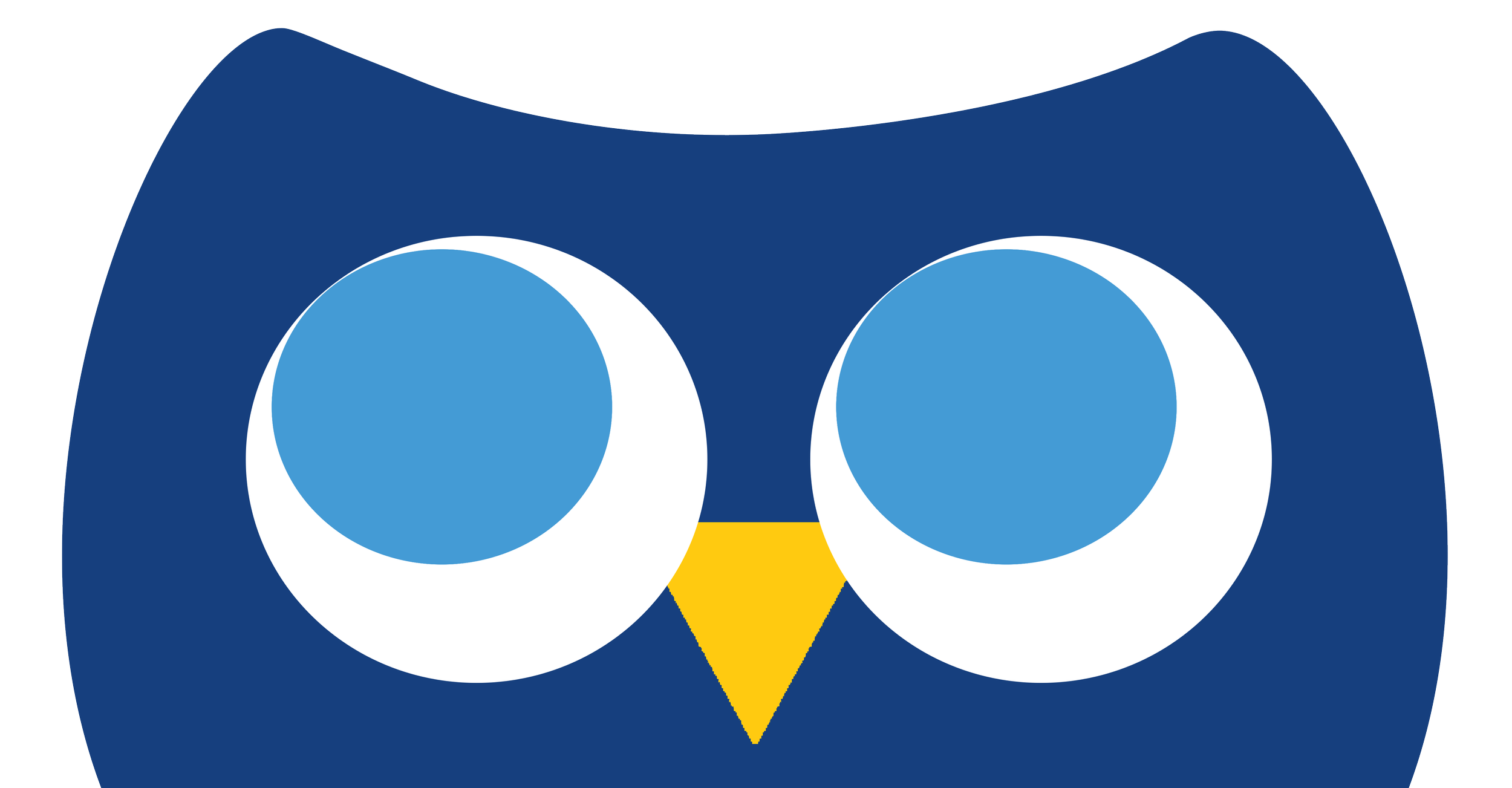 Digital illustration of a dark blue owl named Ipsum with large blue eyes, a yellow beak, and dark blue feathers.