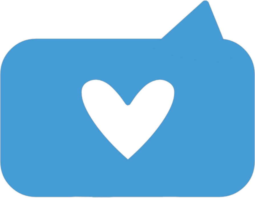 Blue speech bubble with a cutout heart in the center.