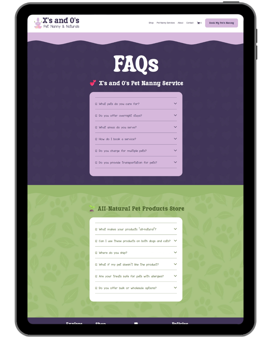 XO Pet Nanny Naturals FAQs Page.png