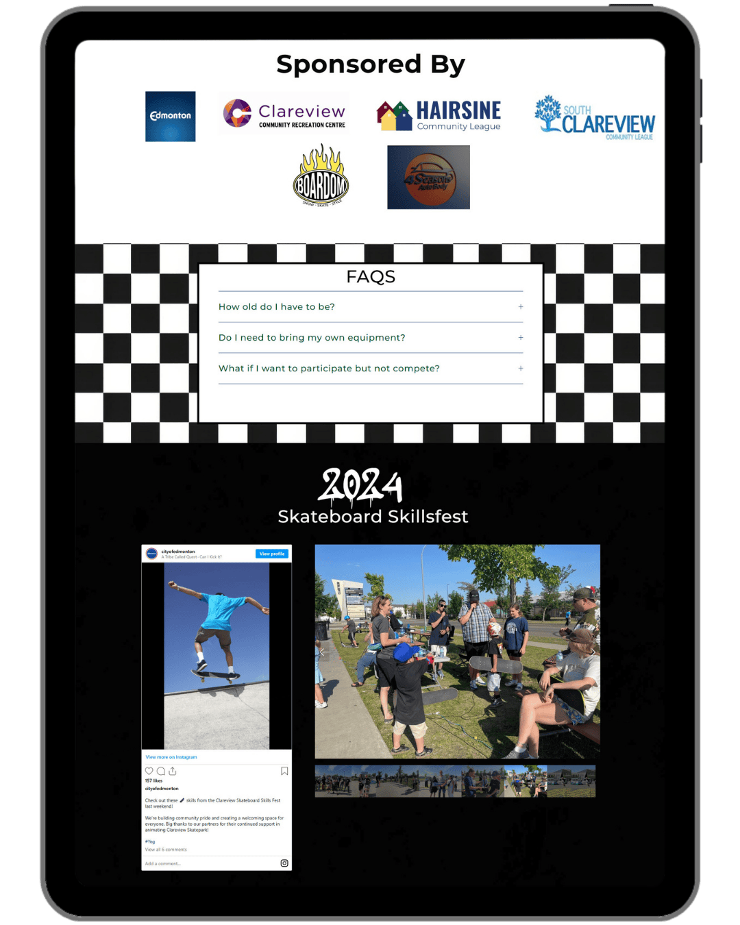 Clareview Skateboard Skillsfest Webpage FAQs and Gallery.png