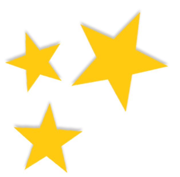 Cluster of 3 yellow stars with shadows