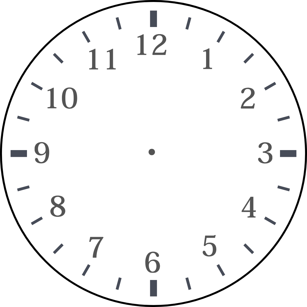An empty round clock face , gray hour numbers, and no hands.