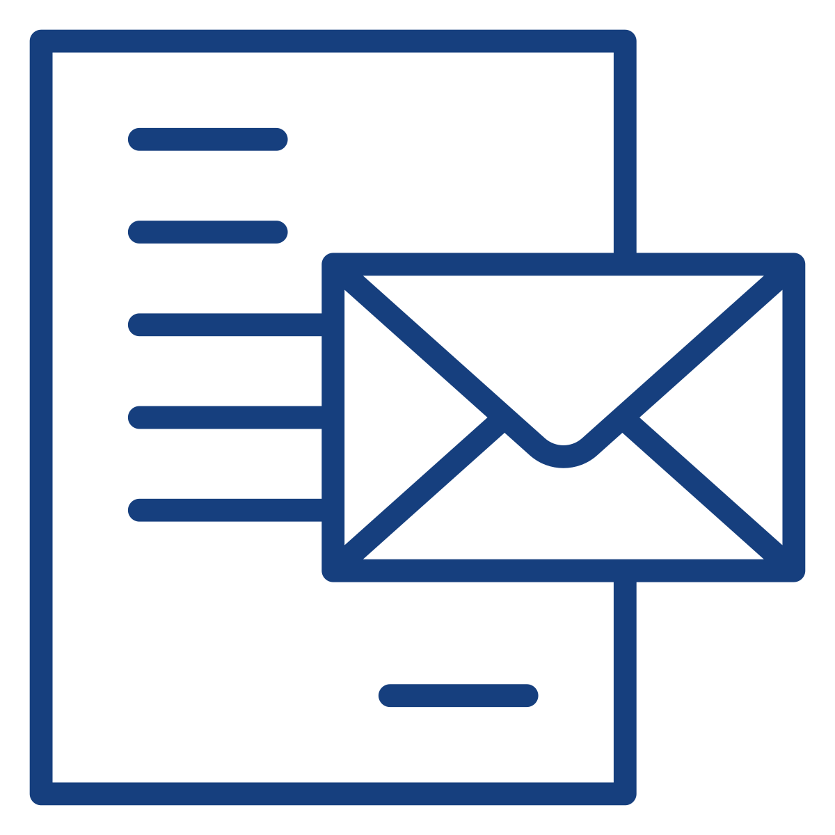 Icon of an email or message with a document or list in the background.