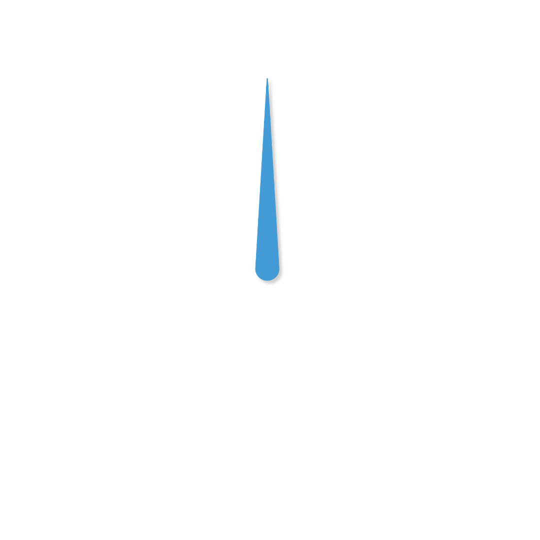 A blue minute hand of a clock on its own.