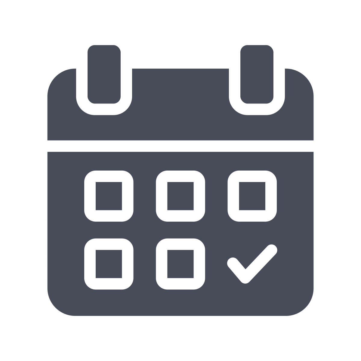 Calendar icon with checkmark, representing scheduled or completed dates.