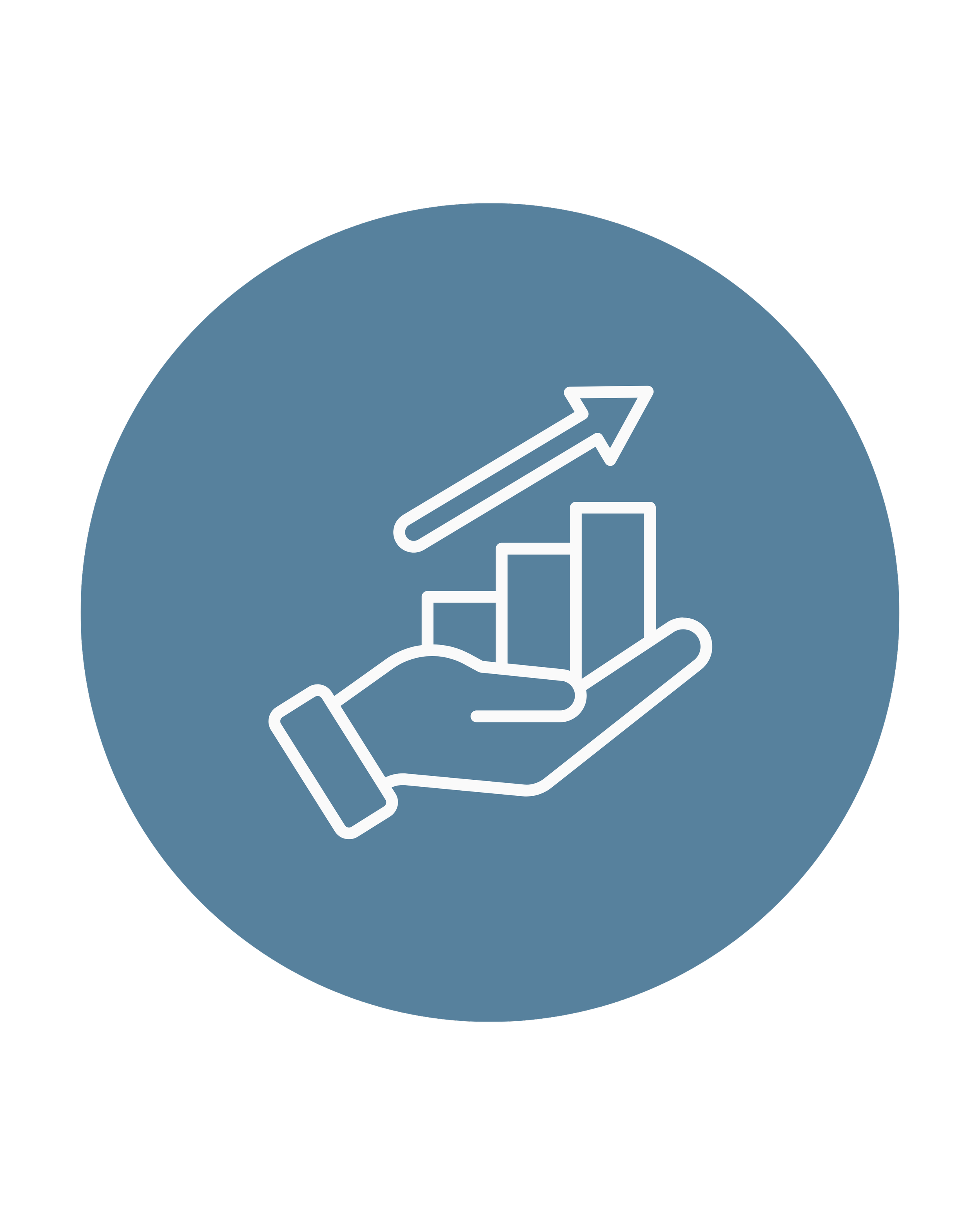 Icon of a hand holding a bar chart with an upward arrow, representing growth or success.