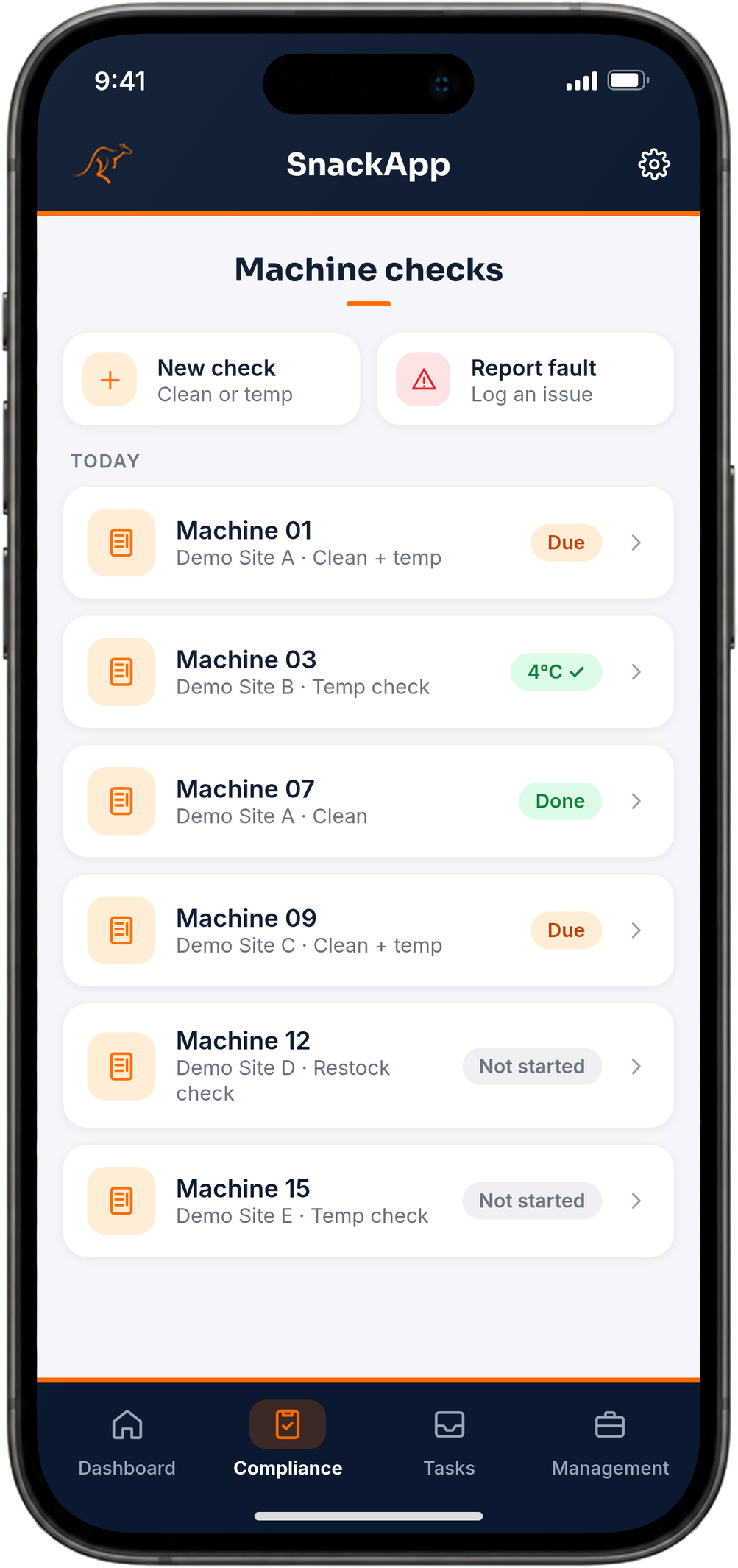 SnackApp machine checks