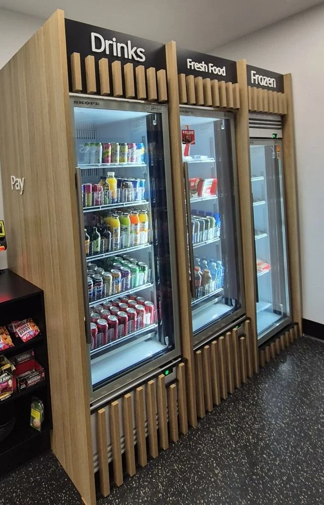 Micro market drinks, fresh food and frozen fridges