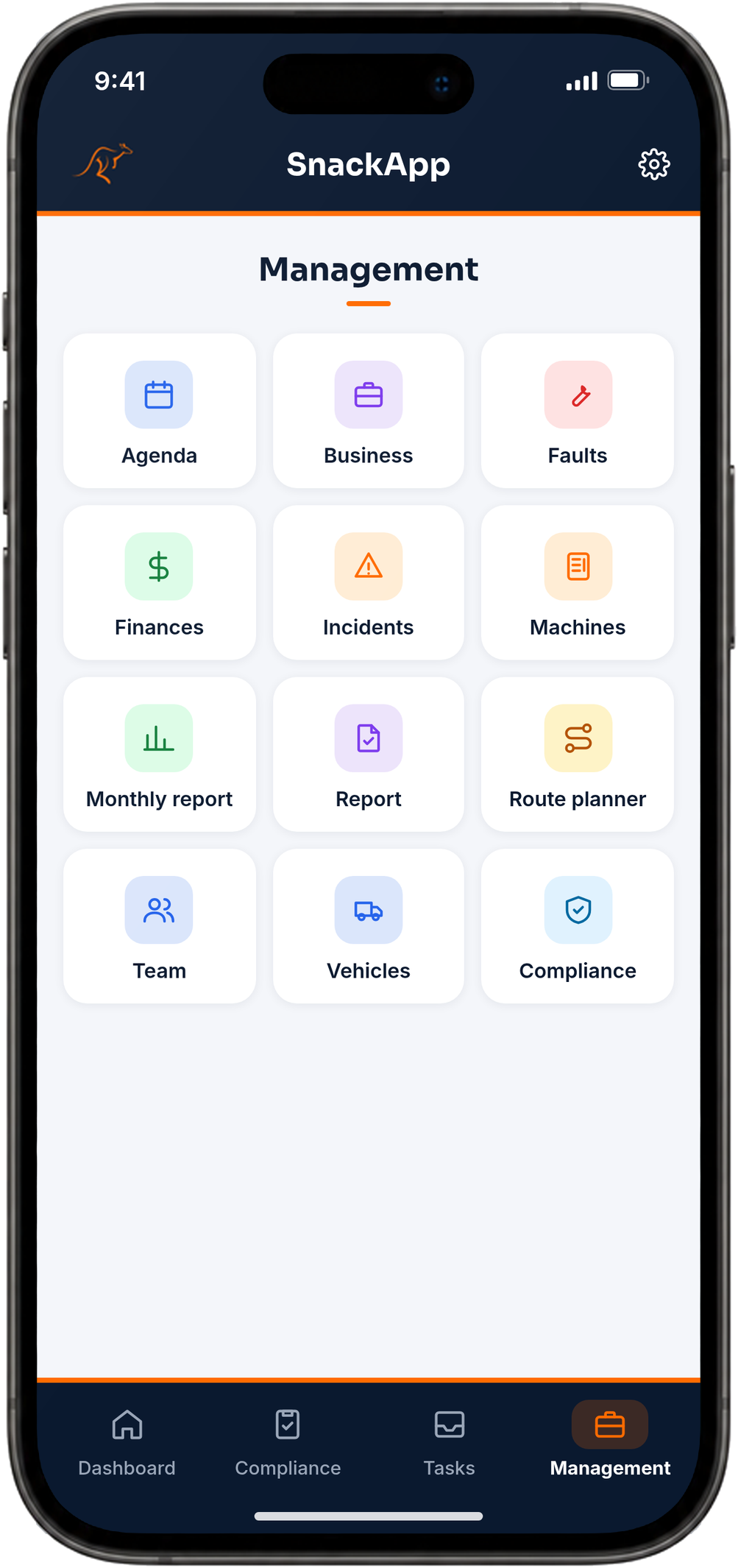 SnackApp management menu