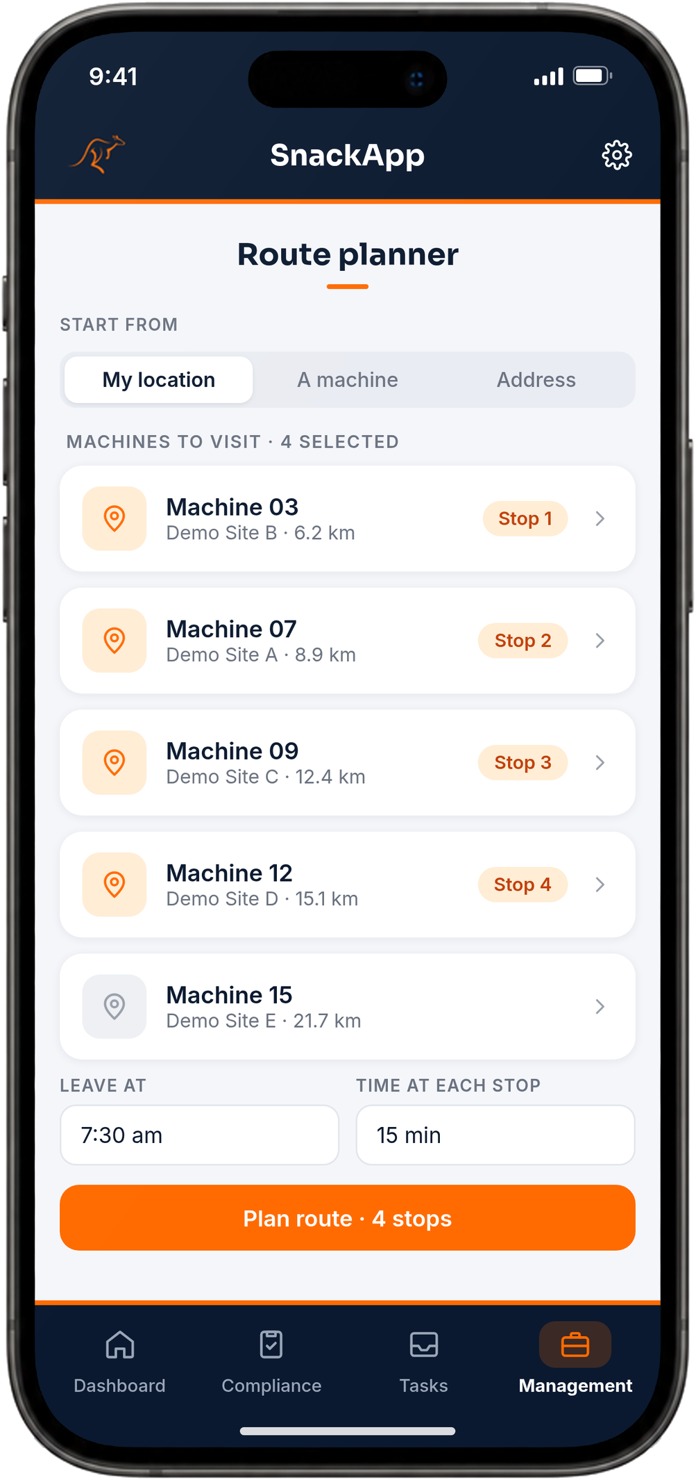 SnackApp route planner