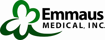 Emmaus Medical Inc. logo with a green and black design, featuring a four-leaf clover and the text 'Emmaus Medical, Inc.'