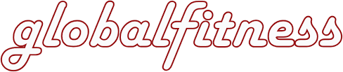 Logo with the words 'globalfitness' in red cursive font