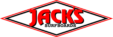 Jack's Surfboards logo with red and black text inside a diamond-shaped outline