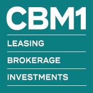 Teal background with white text displaying CBM1 Leasing, Brokerage, Investments.