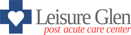 Logo of Leisure Glen Post Acute Care Center with a blue cross and a white heart