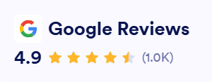 Google Reviews logo with a 4.9 star rating based on 1,000 reviews.