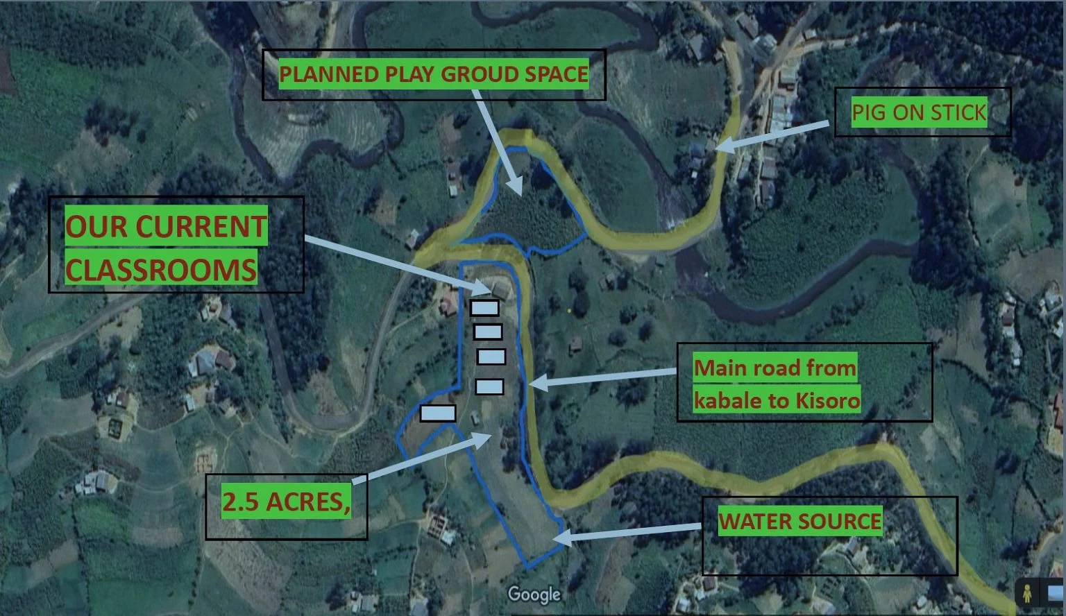Map of the school area and land where the school will be built in Uganda