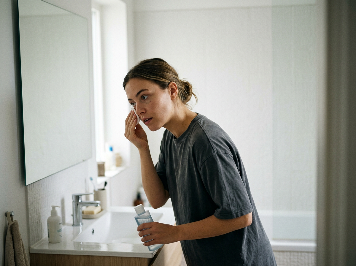 woman removing makeup with wipe