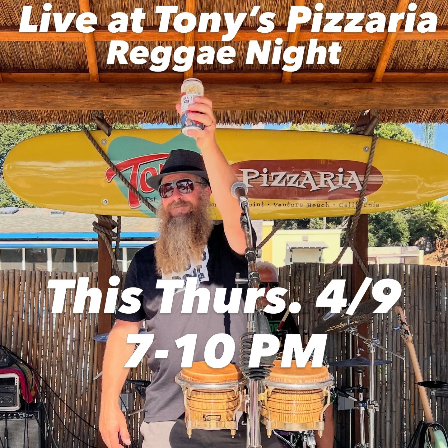Top Shelf live this Thursday 4/9 from 7-10 PM at the iconic Tony&rsquo;s Pizzaria in Ventura! Top Shelf will be playing a pure reggae set! &hearts;️💛💚🤙