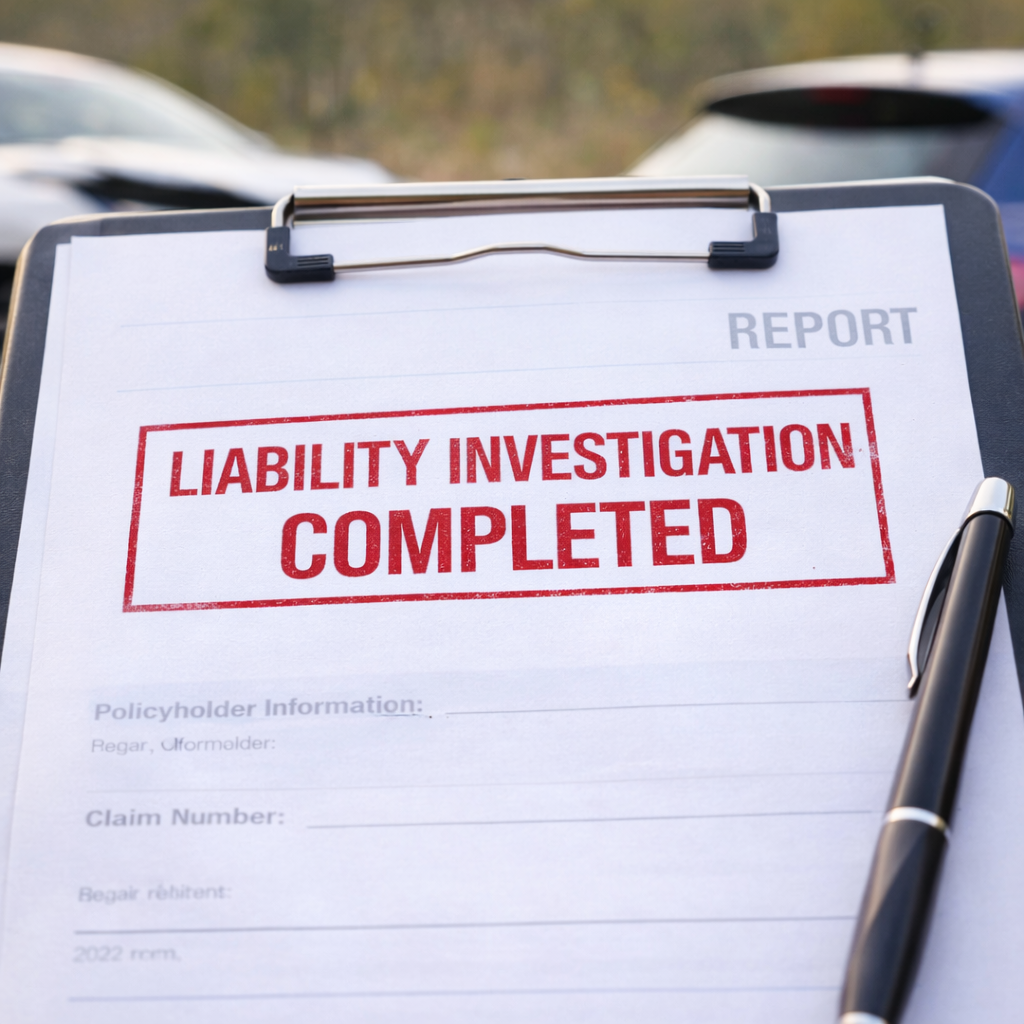 Completed report on clipboard with cars