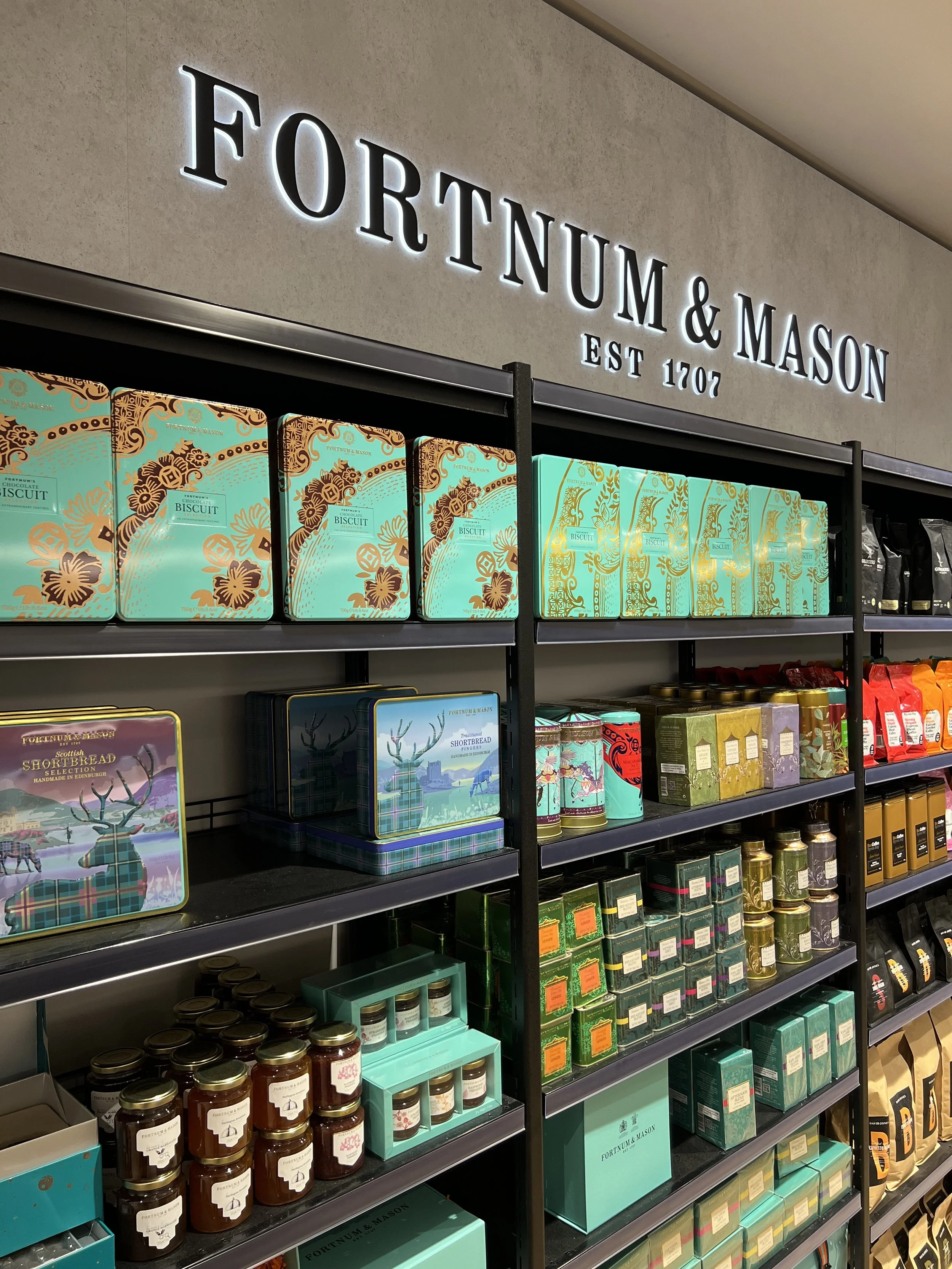 Fortnum & Mason completed illuminated internal shop signage by Kaboom Projects