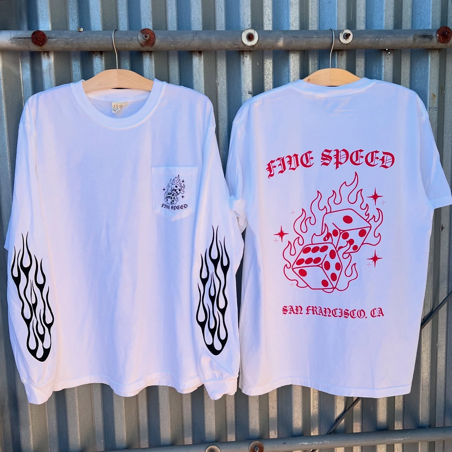 Shirts and long sleeves for @5speedcycles 🔥🎲🎲🔥 both on comfort colors