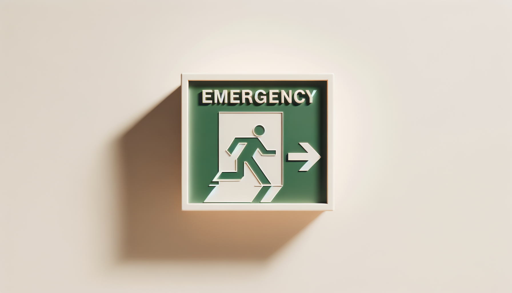 Green and white emergency exit sign with a running figure and an arrow pointing to the right.