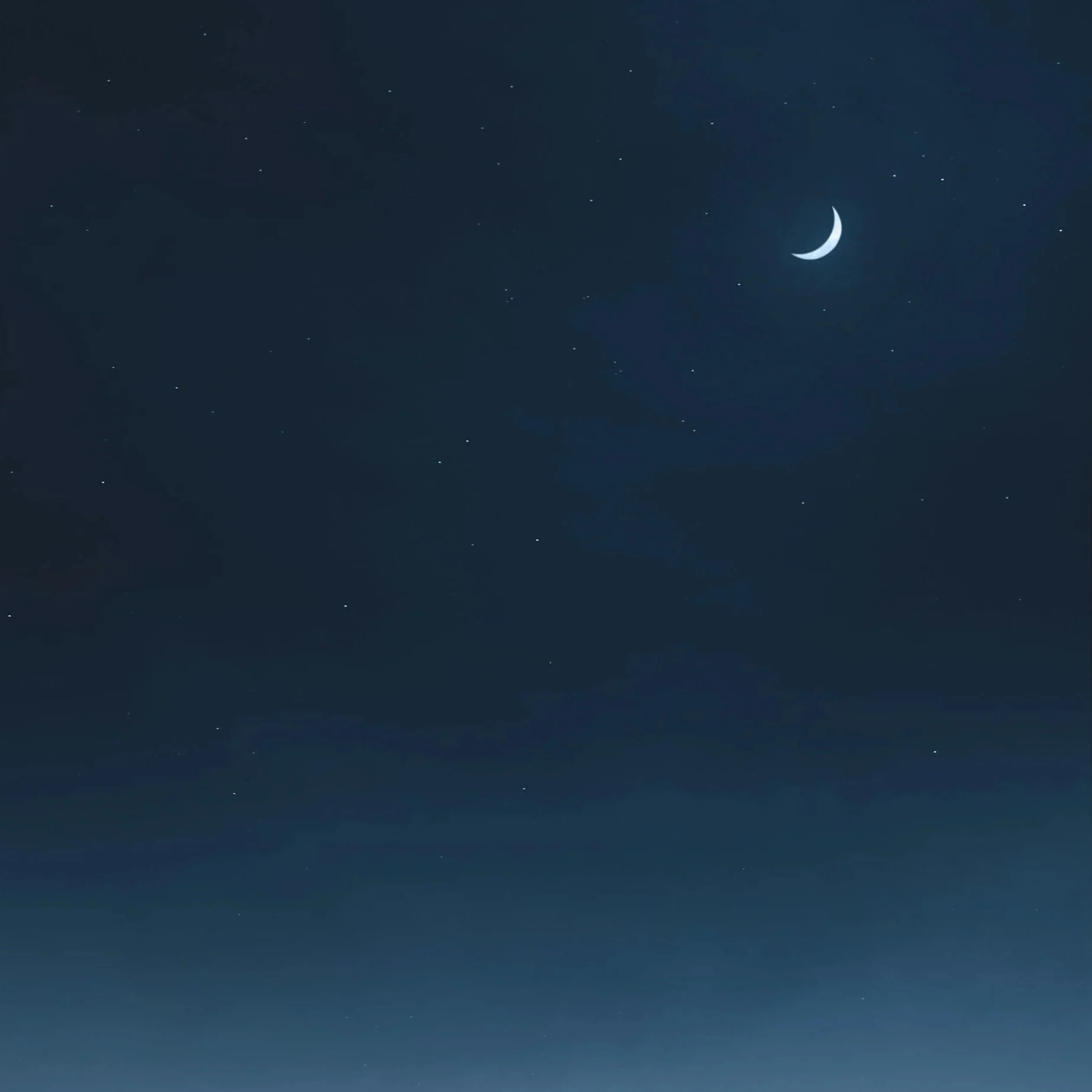 Night sky with a crescent moon and numerous stars.